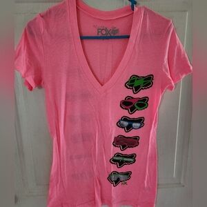 Women's large neon pink fox riders graphic tshirt.